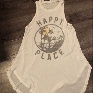 Very soft tank top with words “Happy Place”.